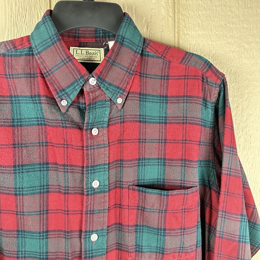 Vintage LL Bean Flannel Shirt Mens Small Red Green Plaid Made In USA Button Down